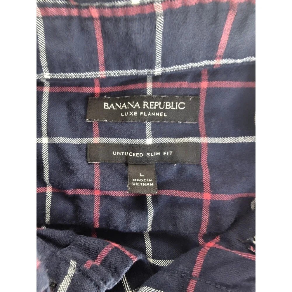 Banana Republic Luxe Flannel Untucked Slim Fit Shirt Mens Large Blue Plaid